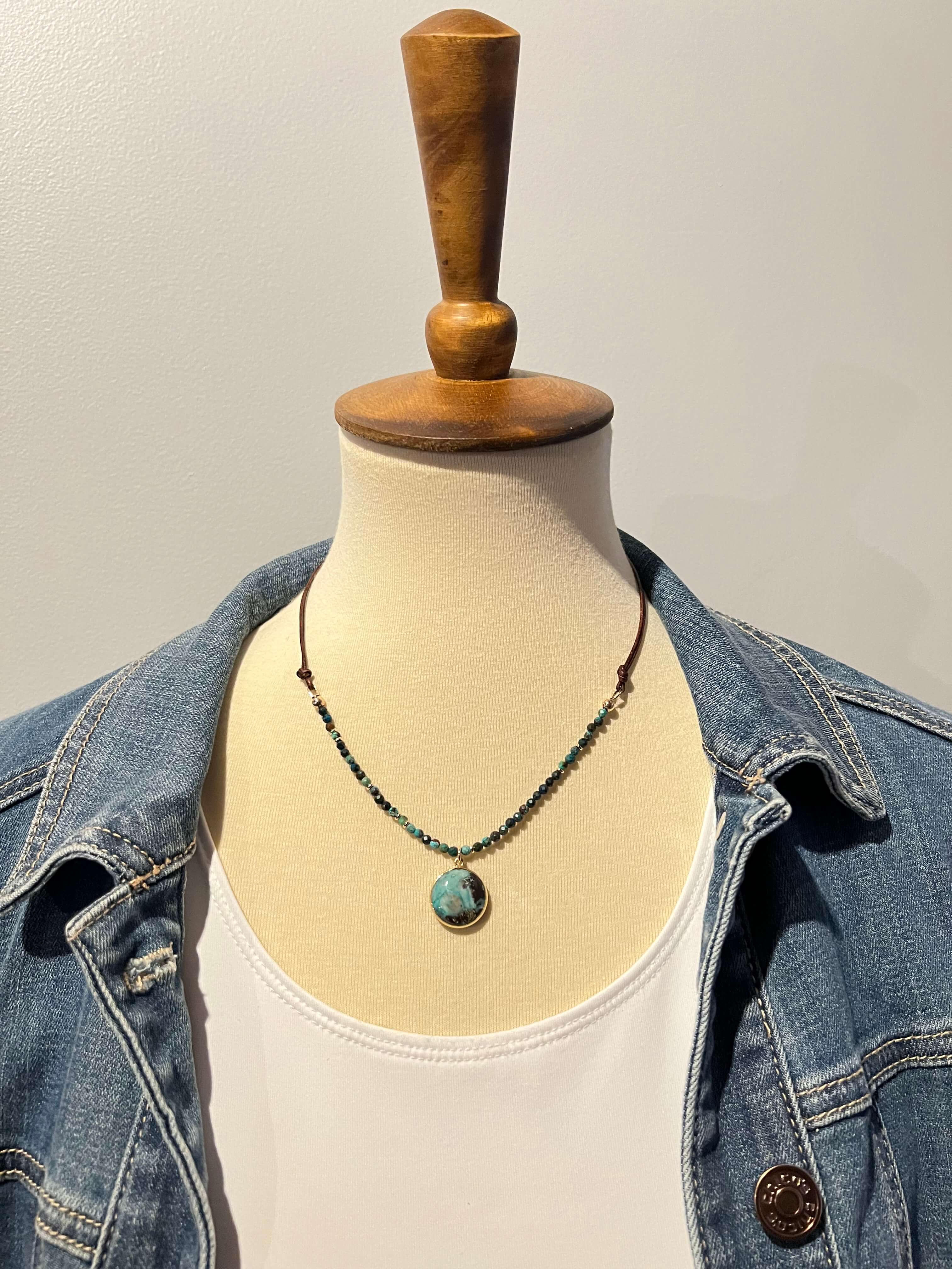 Azurite & Leather Necklace