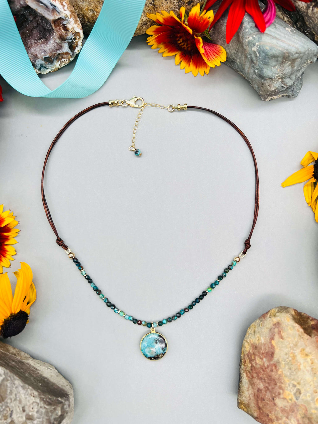 Azurite & Leather Necklace