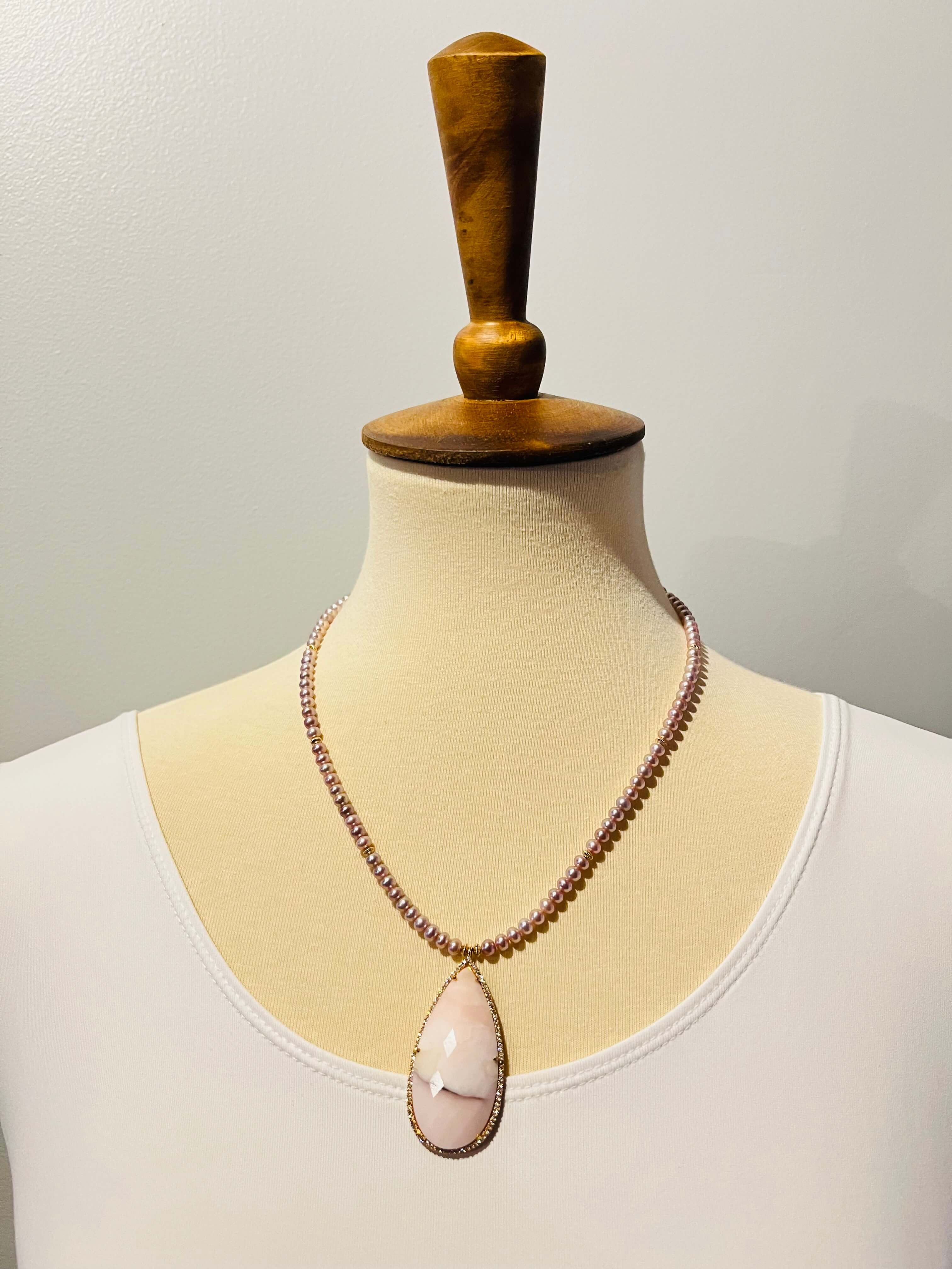 Pink Opal & Pearl Necklace