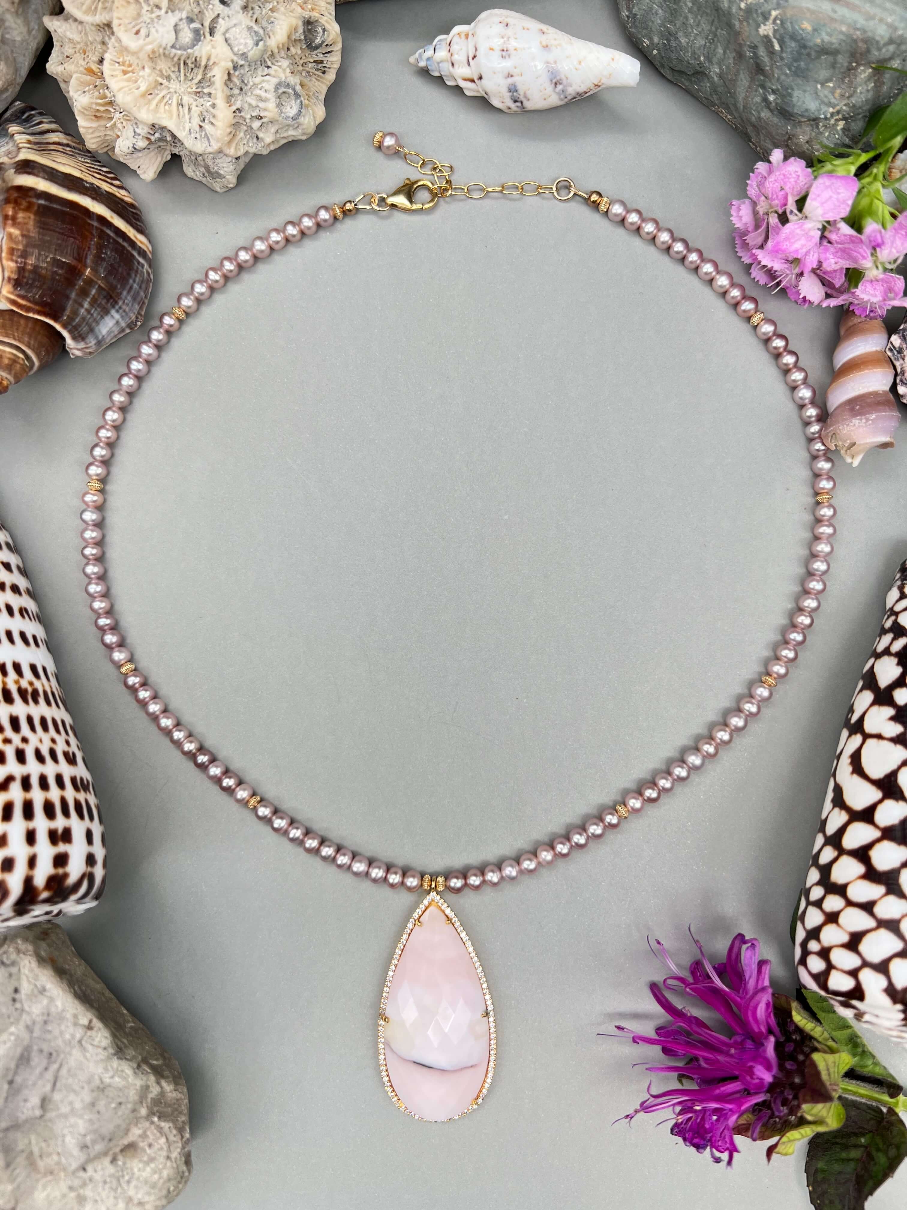 Pink Opal & Pearl Necklace