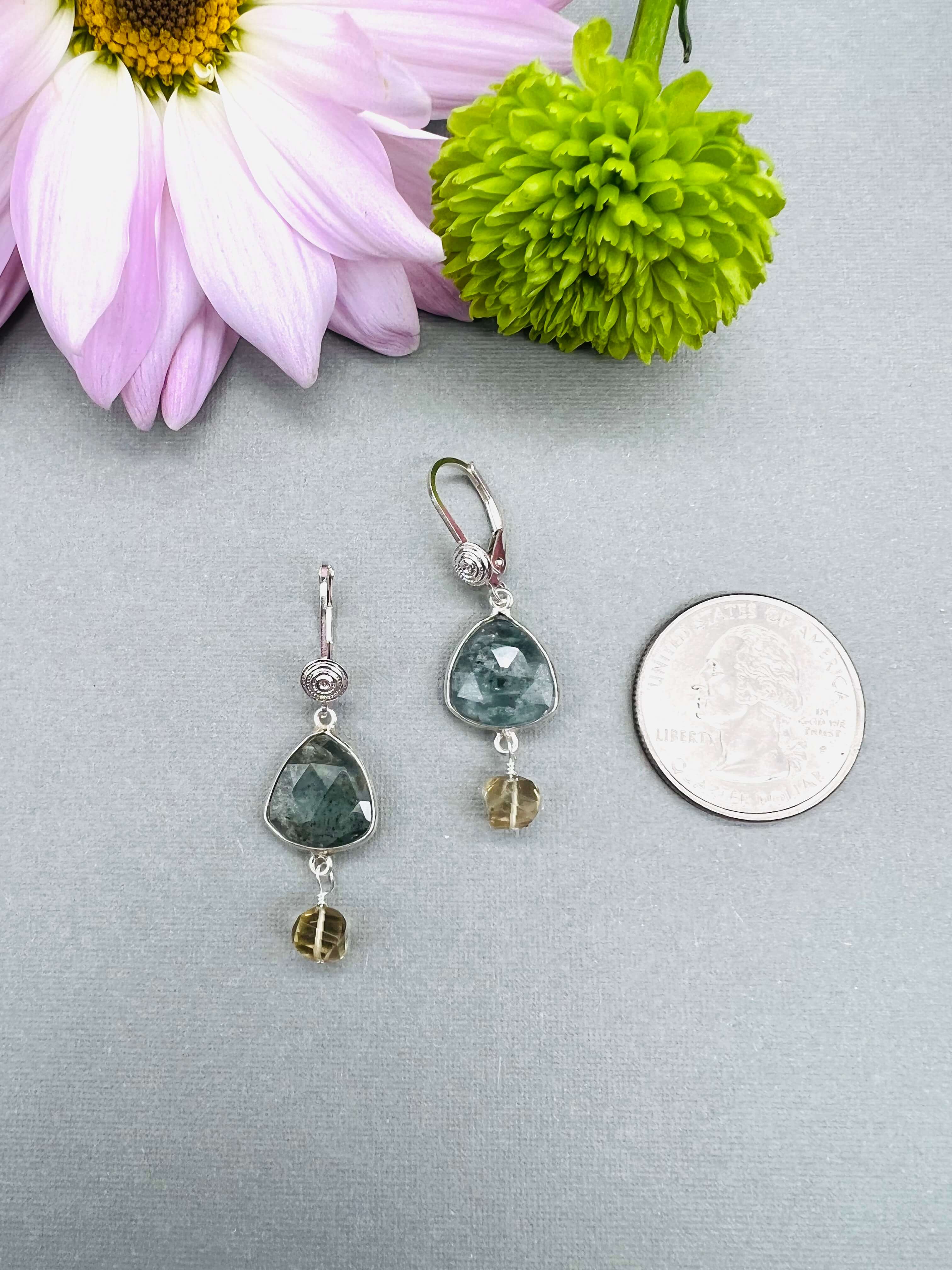 Aquamarine & Champagne Quartz Earrings