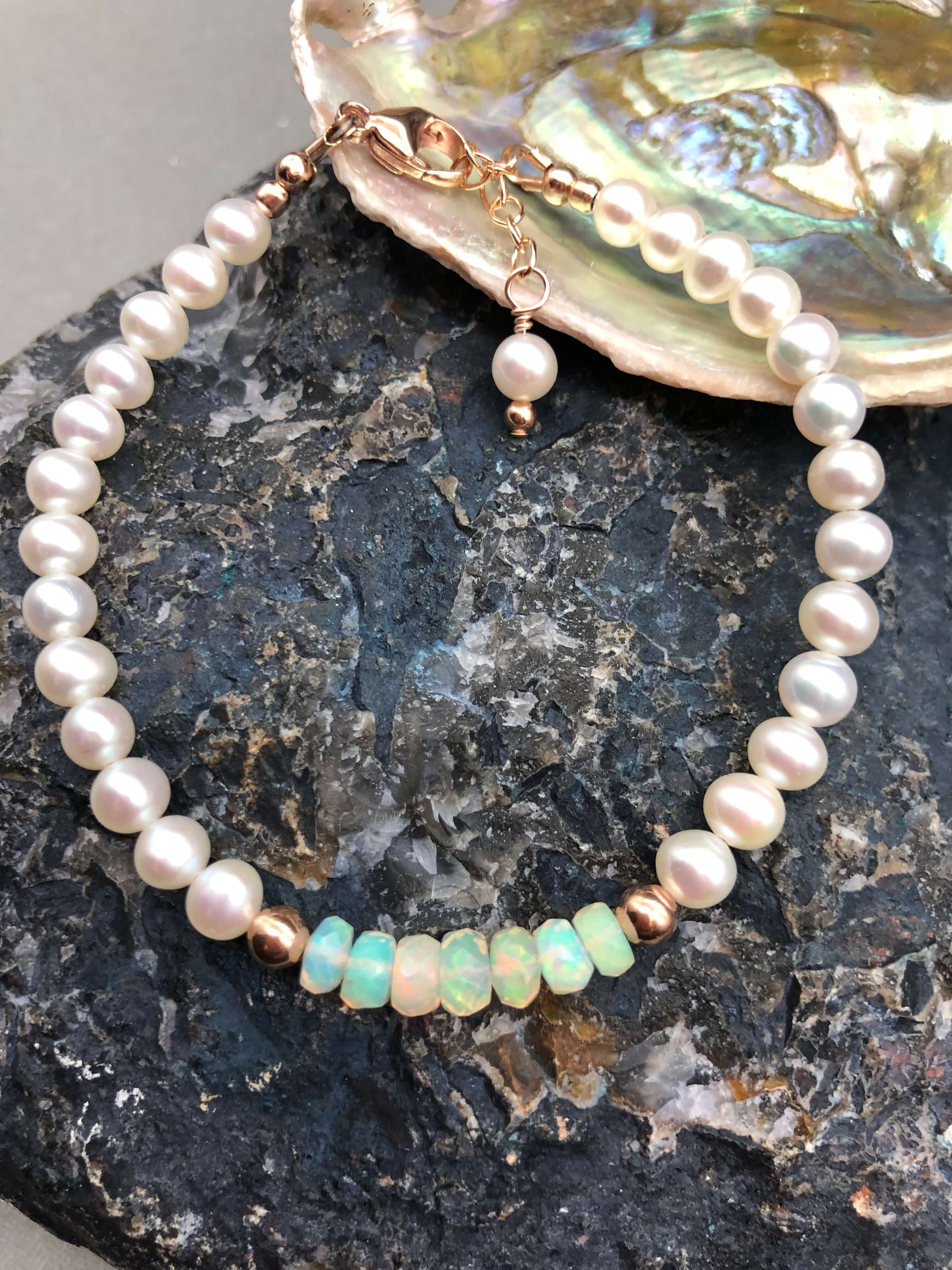 Petite Ethiopian Opal & Pearl Bracelet