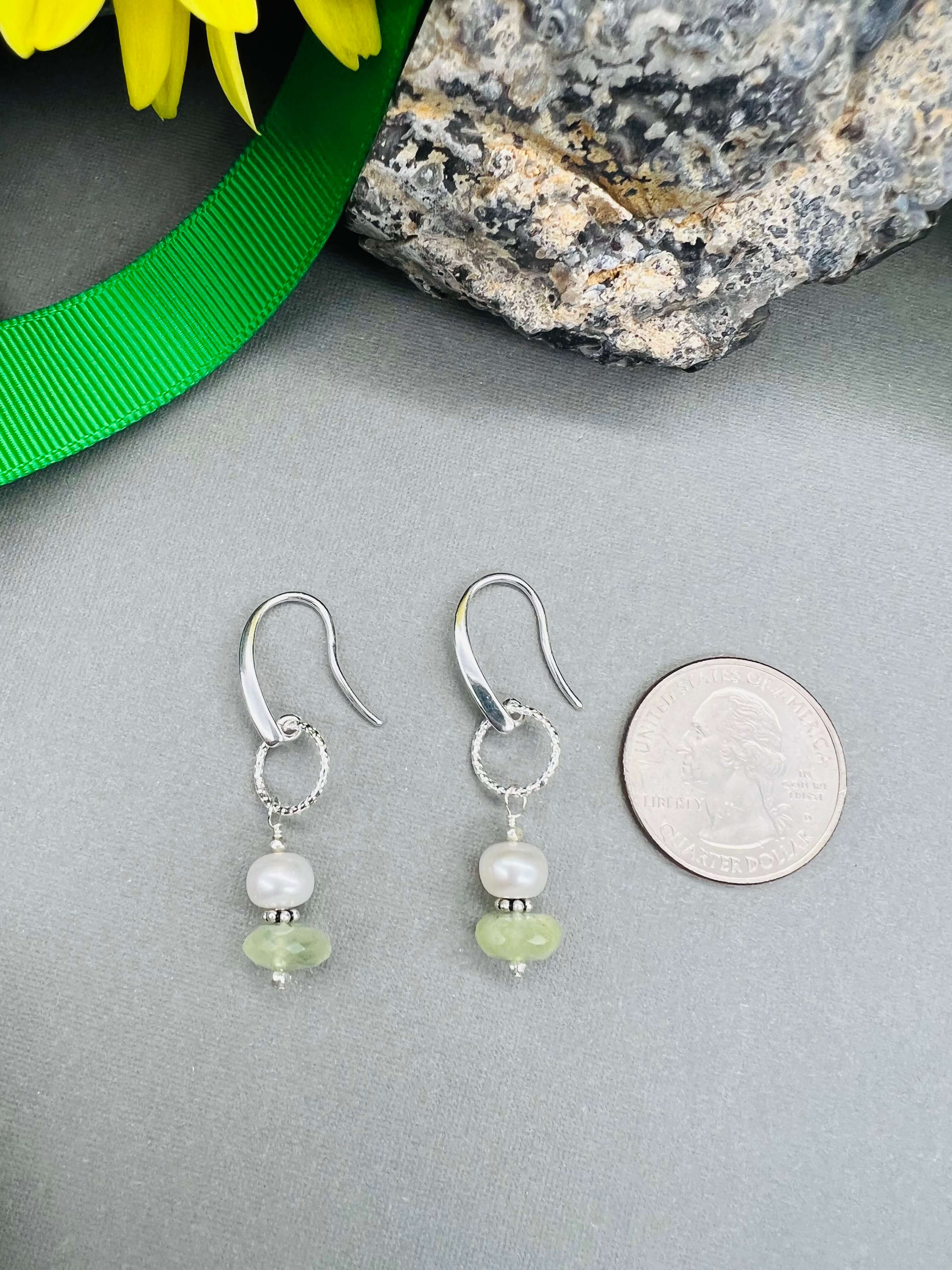 Pretty Pearl and Prehnite Earrings