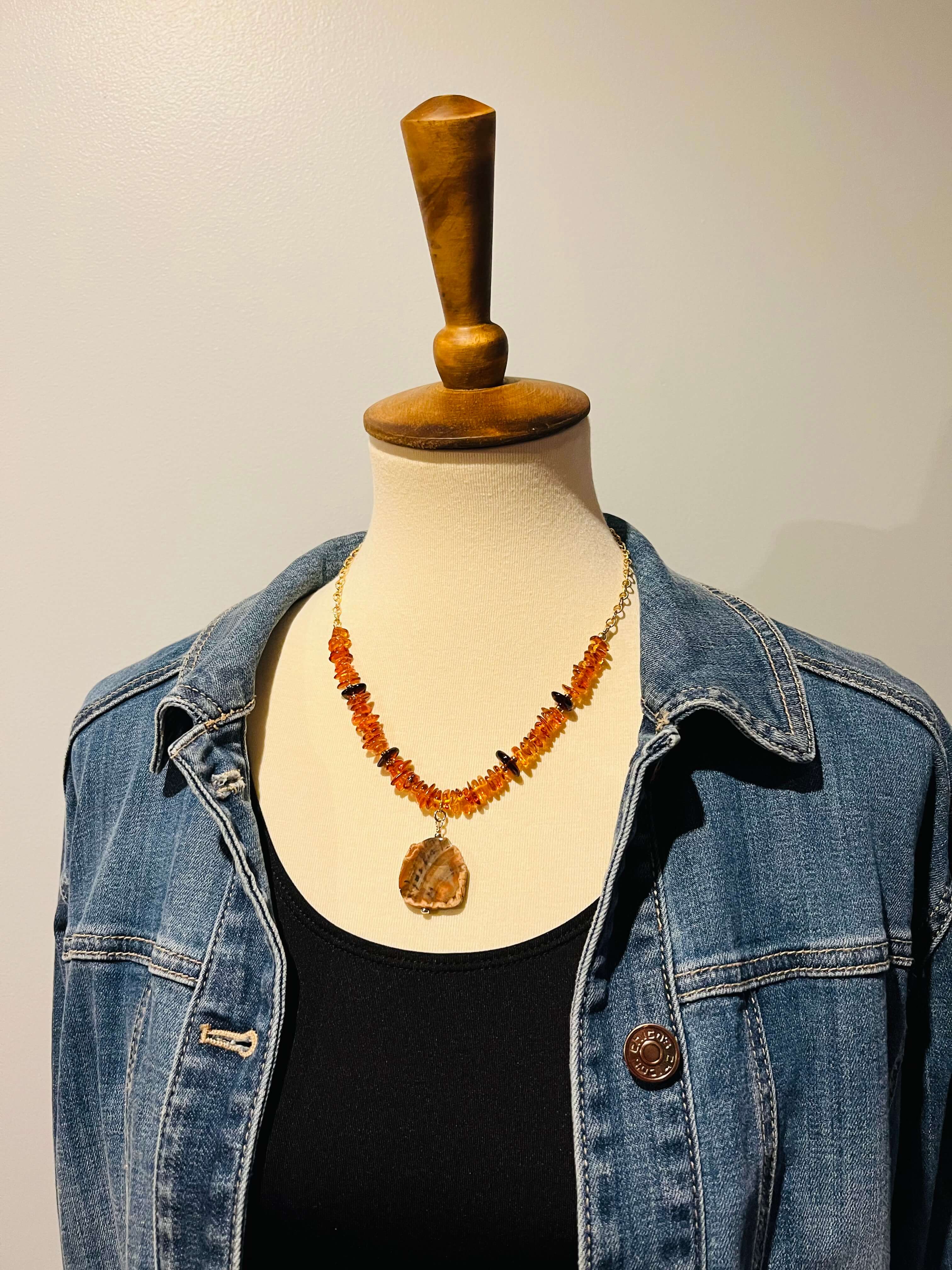 Petrified Wood and Amber Necklace