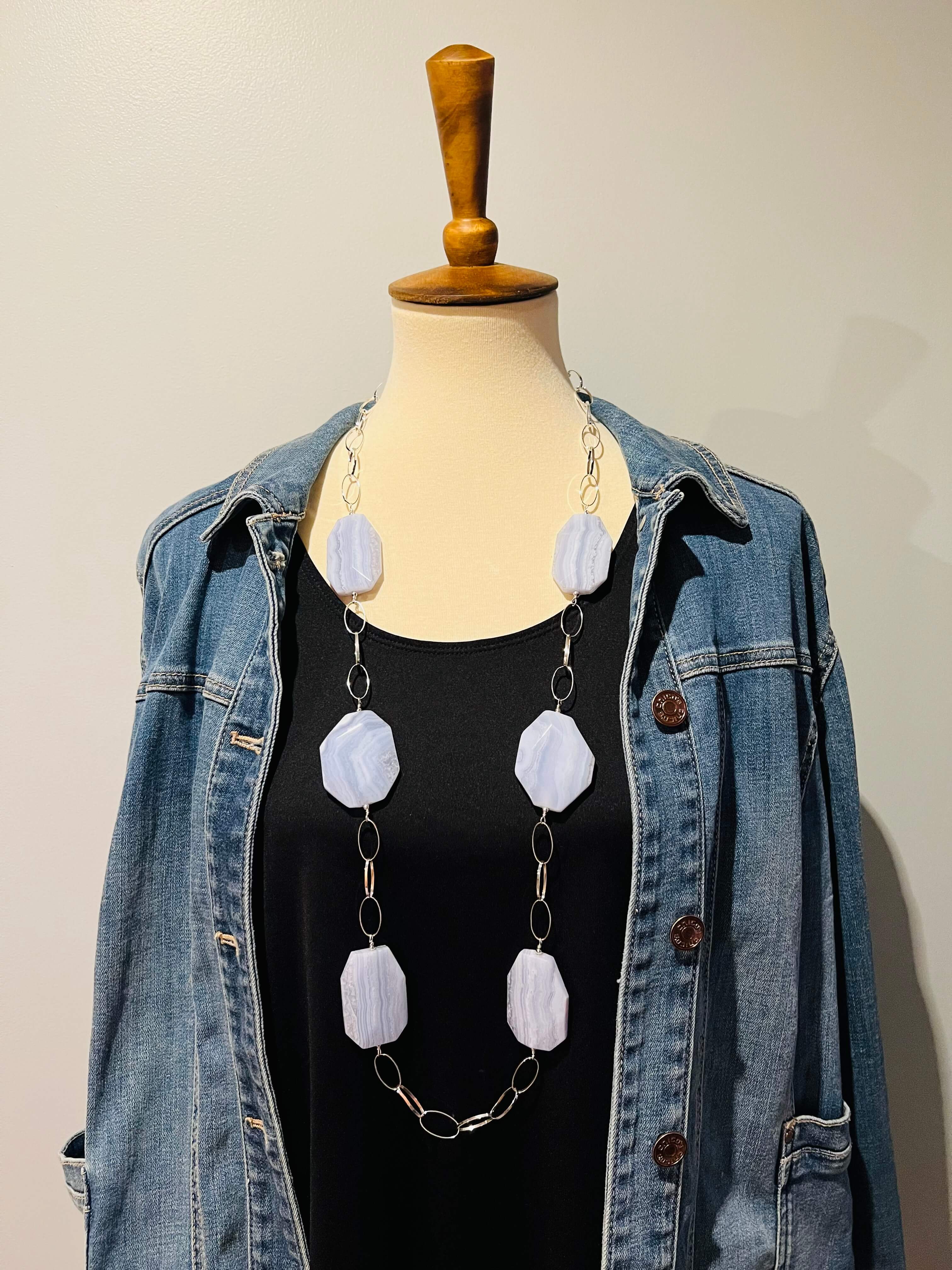 Long Blue Lace Agate Necklace