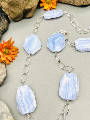 Long Blue Lace Agate Necklace