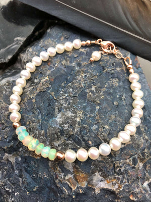 Petite Ethiopian Opal & Pearl Bracelet