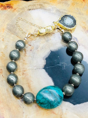 Turquoise & Pyrite Bracelet