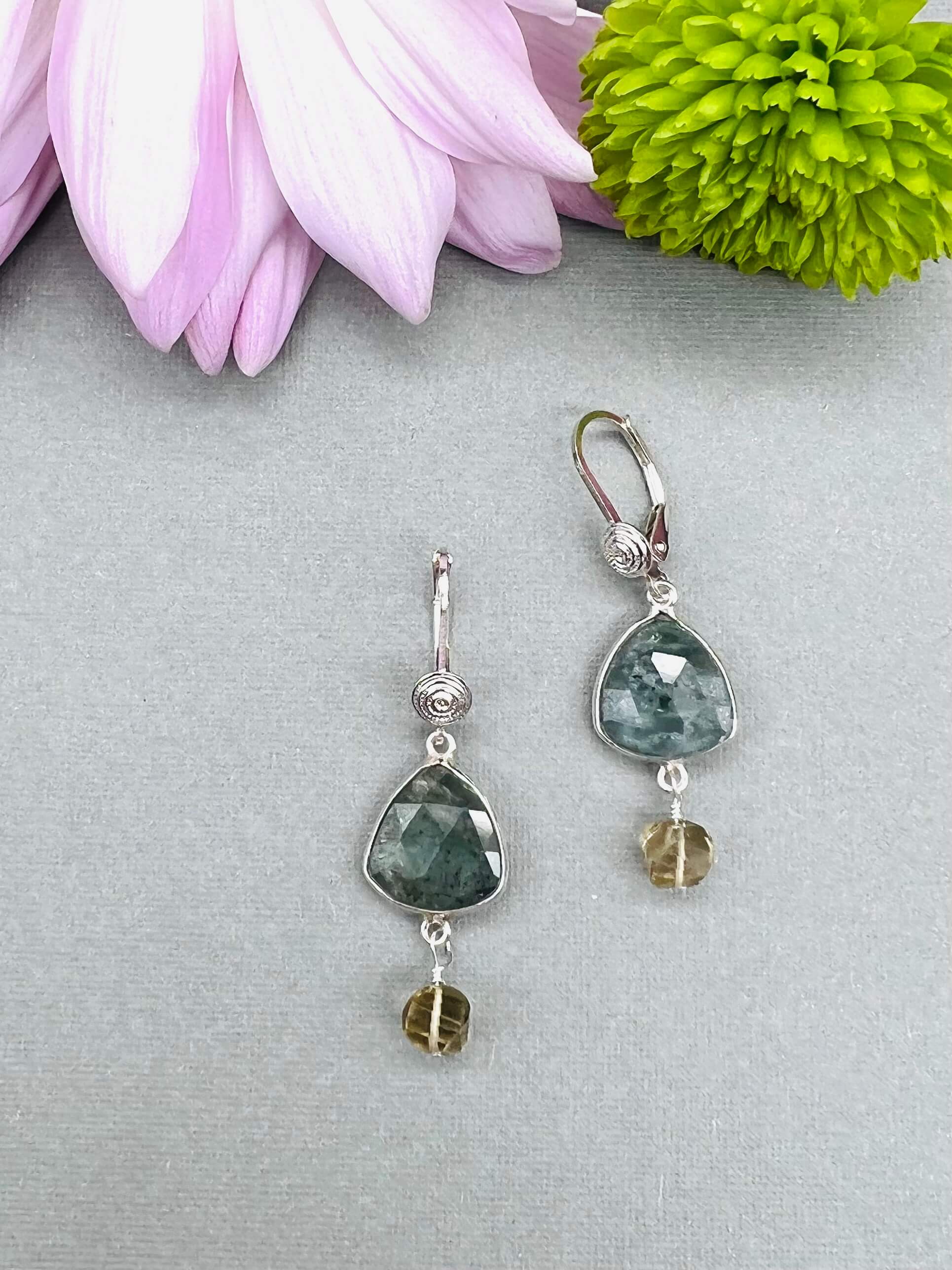 Aquamarine & Champagne Quartz Earrings