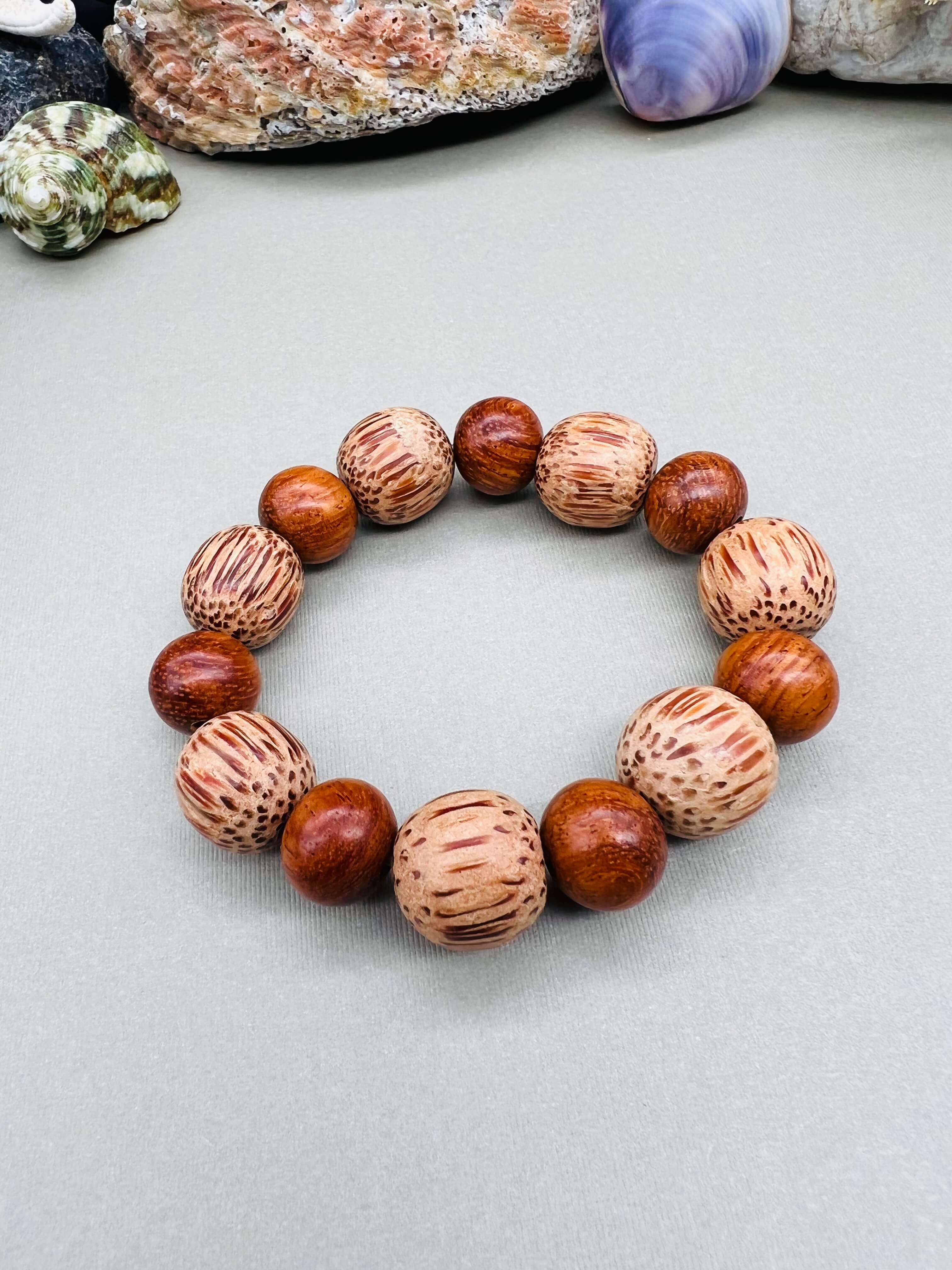 Palm and Warm Wood Stretch Bracelet