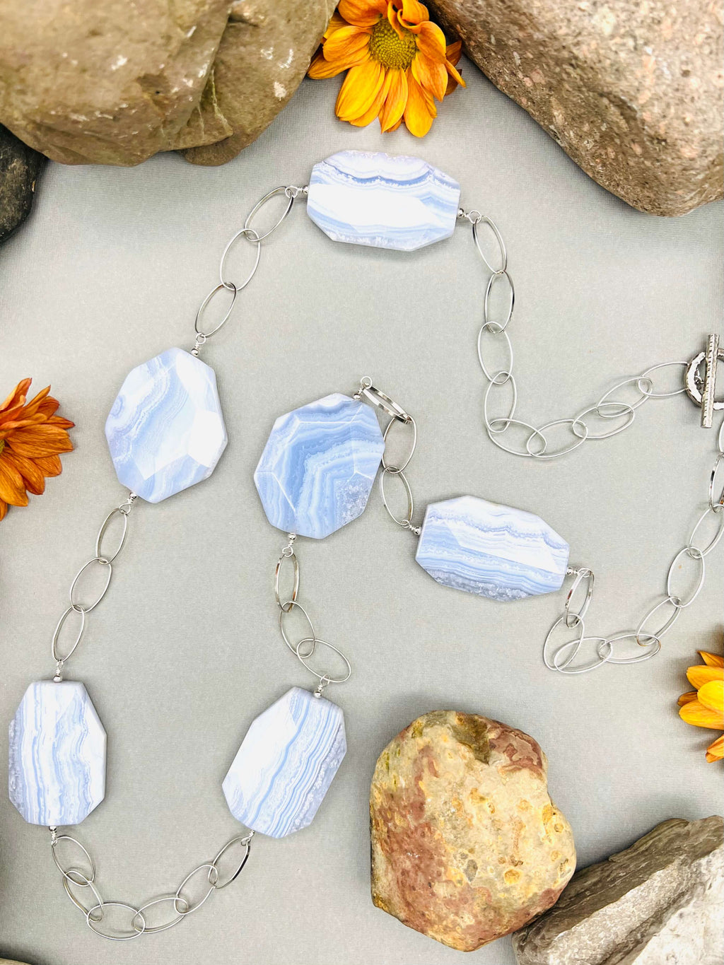 Long Blue Lace Agate Necklace