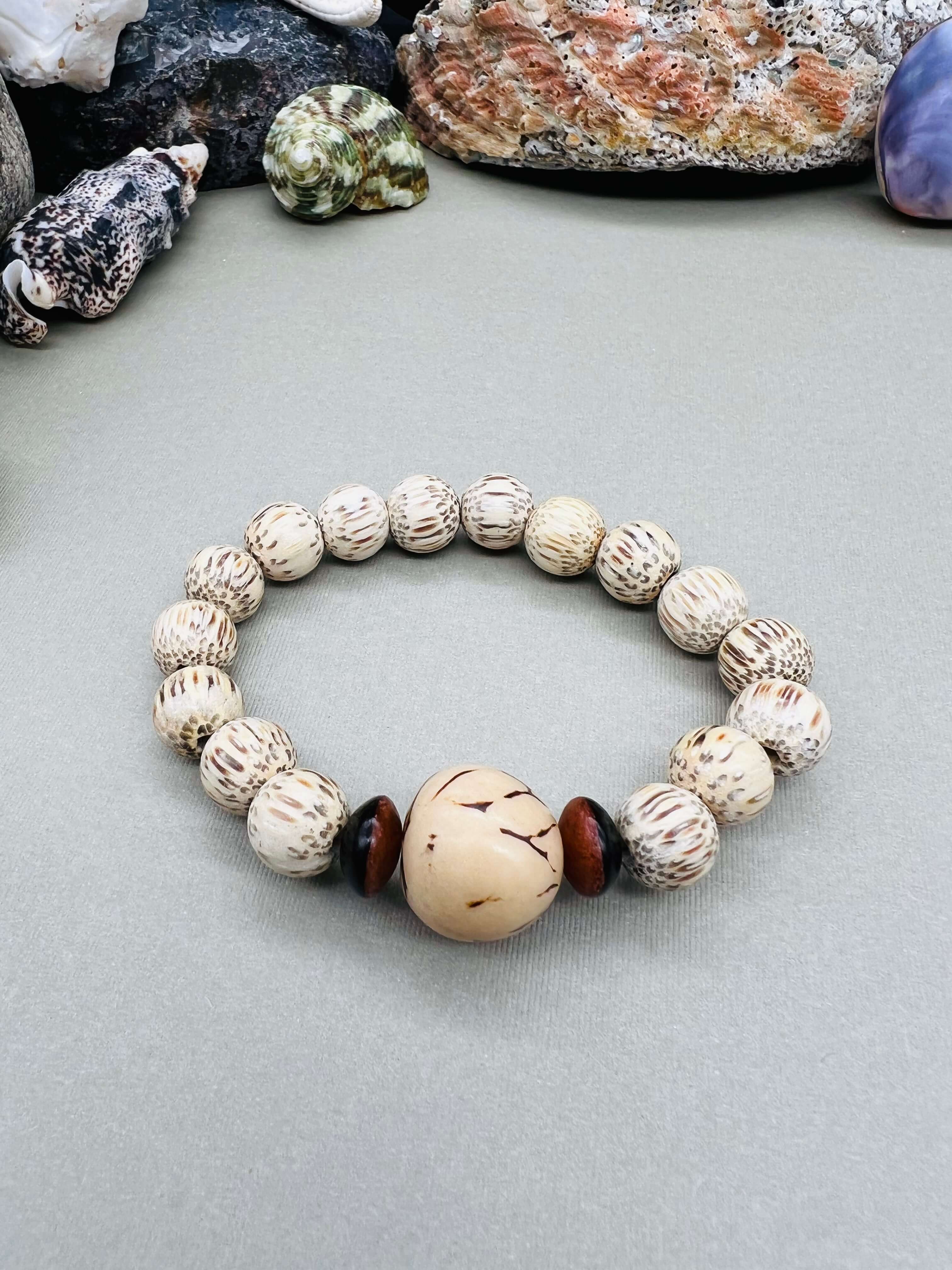 Tagua Nut & Palm Wood Stretch Bracelet