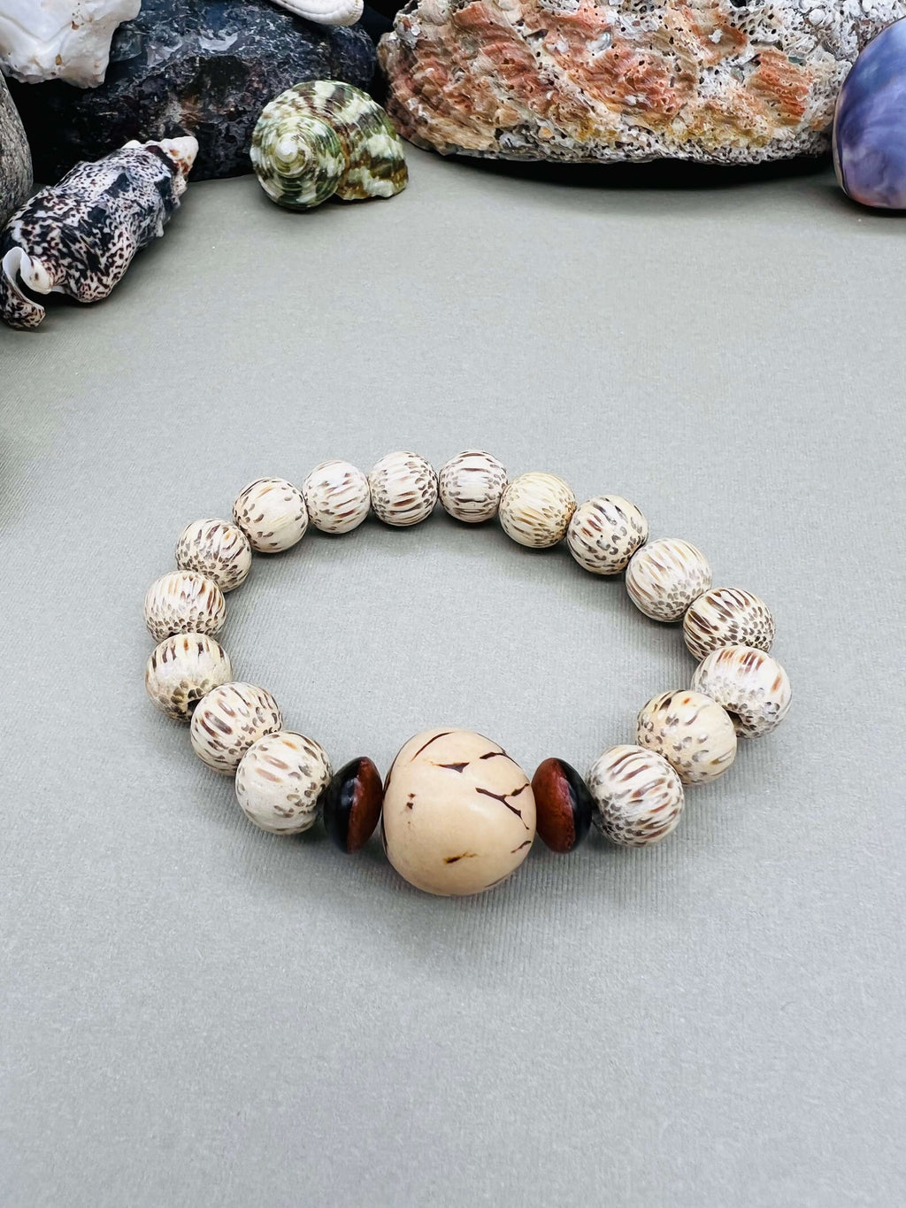 Tagua Nut & Palm Wood Stretch Bracelet