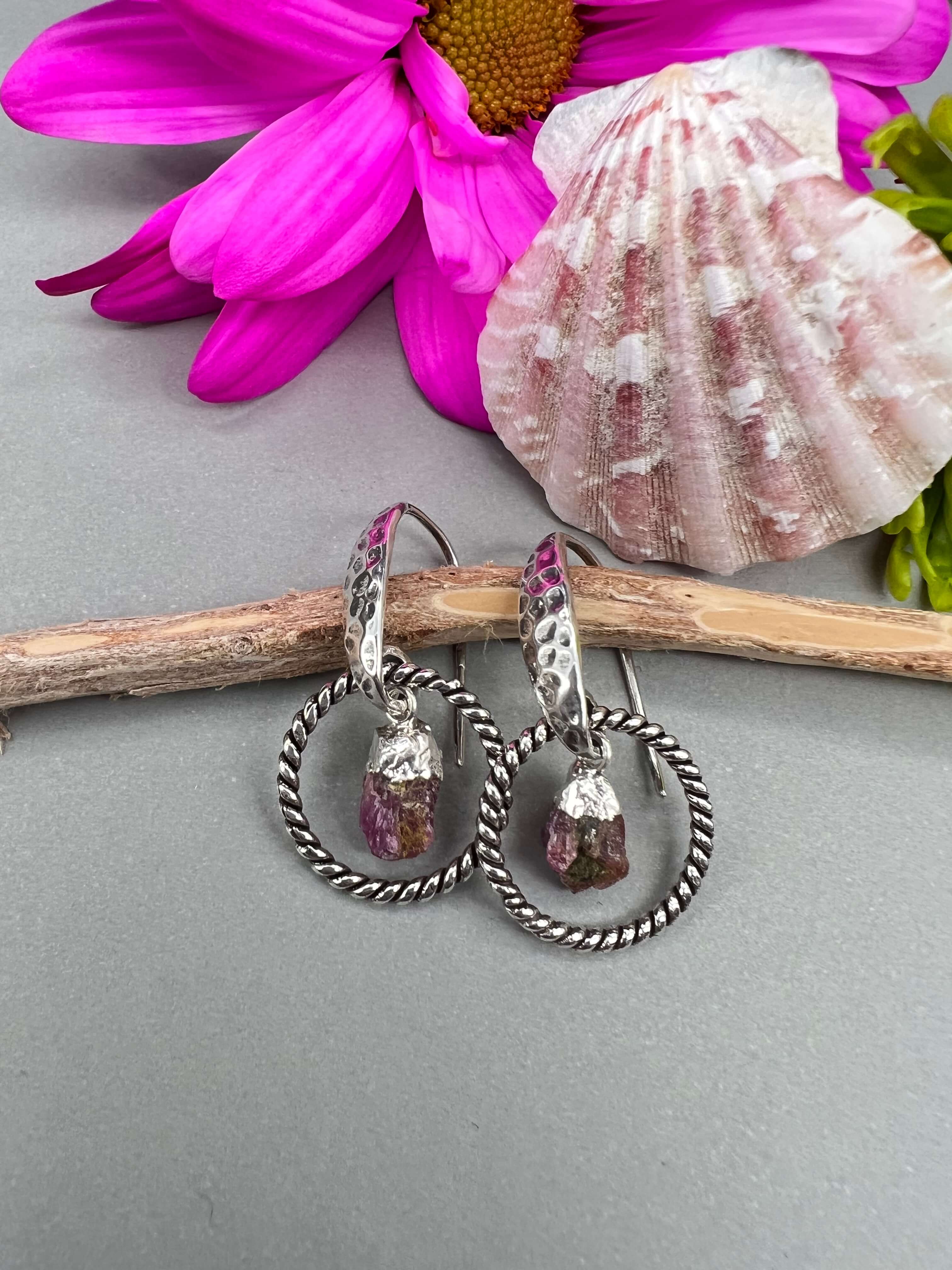 Pink Tourmaline Nugget Earrings